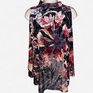 MTS Burnout Velvet Floral Blouse in Red and Black Whimsical Goth